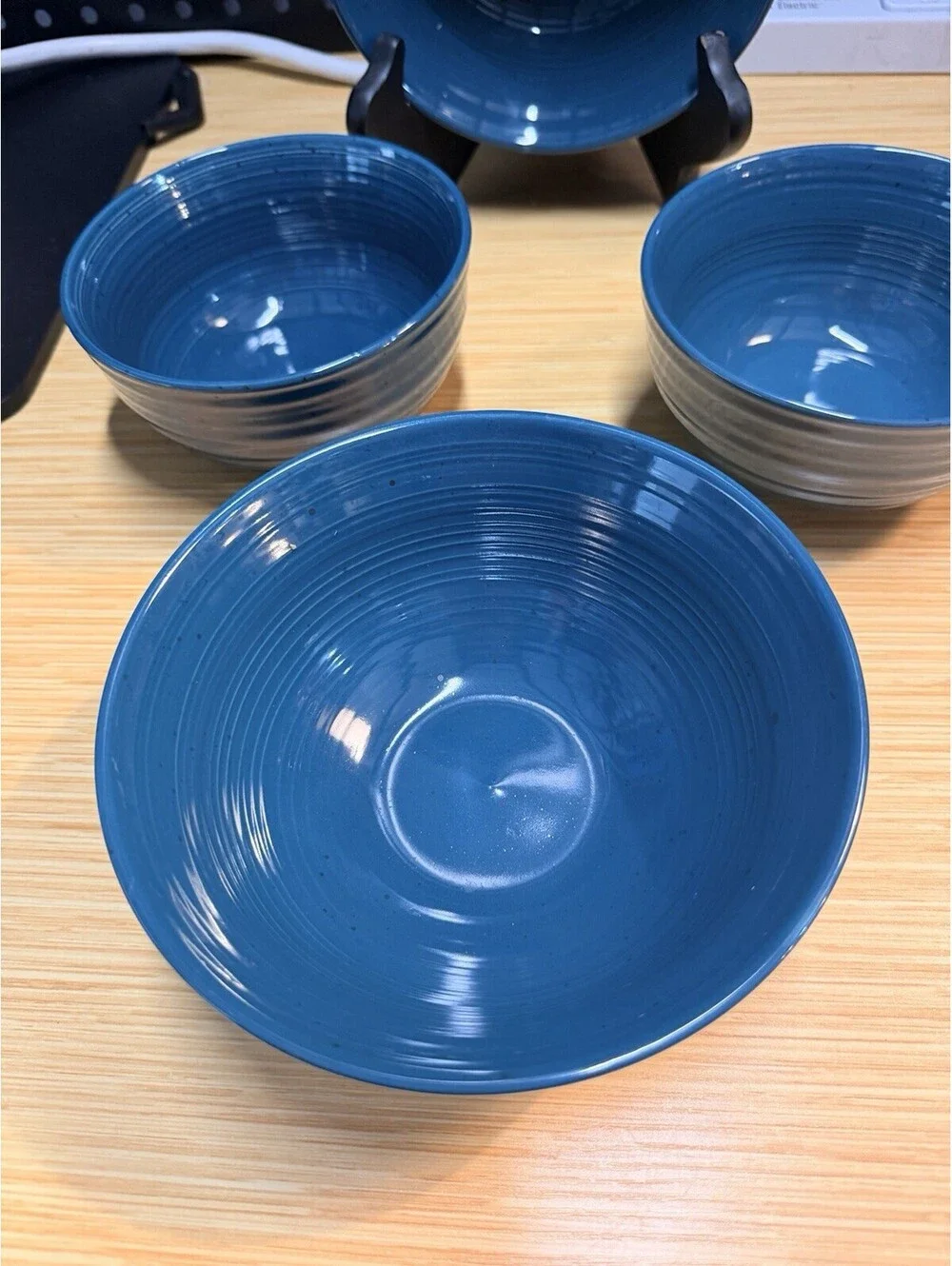 Set of 4 Sango Siterra Artist's Blend Blue 2 Fruit & 2 Cereal Bowls Speckled *